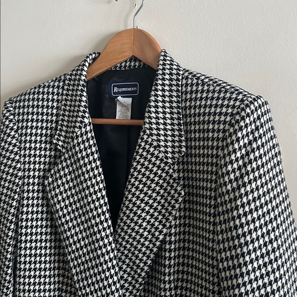 Vintage 1980s Requirements Black White Houndstooth Wool Blend Lined Blazer Sz 12 - Picture 4 of 12
